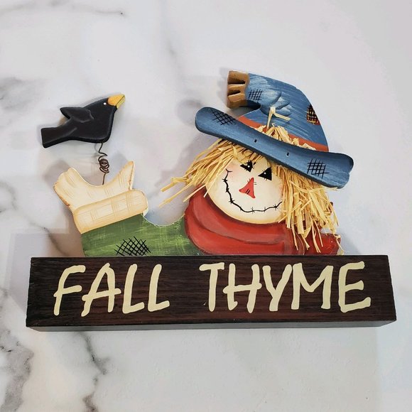Fall THYME Scarecrow Wood Sign - Picture 1 of 8